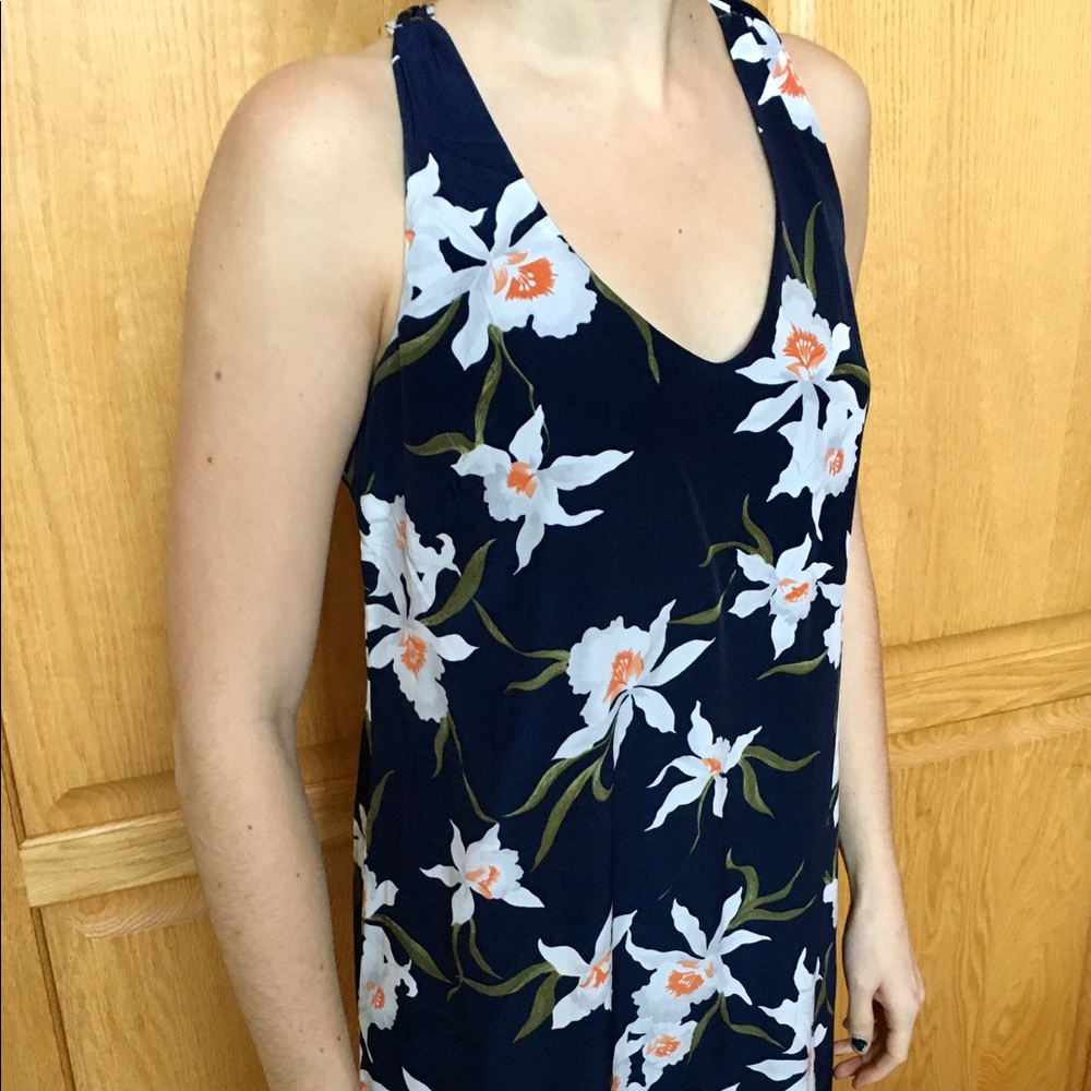 Women dark blue floral casual dress